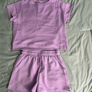 Purple Textured Short Sleeve Set